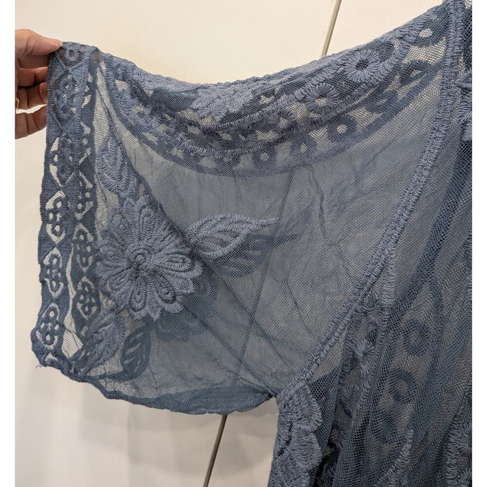 Nwot Lace Kimono Cardigan Swim Cover Up Blue Womens L/XL Relaxed Flowy Longline - Picture 4 of 7
